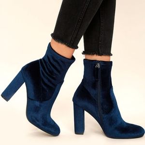 Steve Madden Blue Velvet Block Heel Booties
